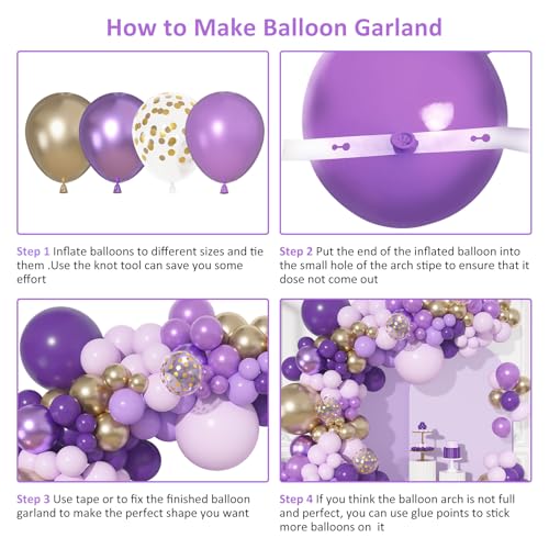 Image of 156Pcs Purple Balloon Garland Arch Kit, Butterfly Dark Purple Gold Lavender Metallic Light Pastel lilac Confetti Mother's Day Balloons, Girl Princess Butterfly Birthday Baby Shower Wedding Party