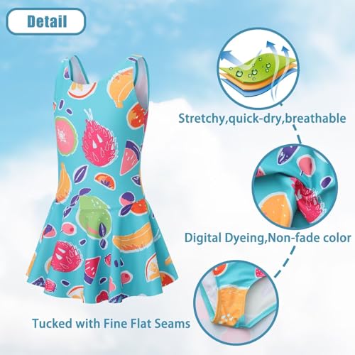 Image of Girls One Piece Swimsuits Leopard Bathing Suit for Kids Hawaiian Swimwear with Skirt Swim Dress 3-16 Years