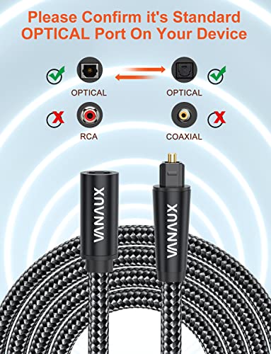 Vanaux Optical Extension Cable Digital Toslink Male To Female S/Pdif Cords Compatible With Home Theater, Sound Bar, Tv, Ps4, Xbox, Playstation & More - Black (10Ft/3M) #TOP3