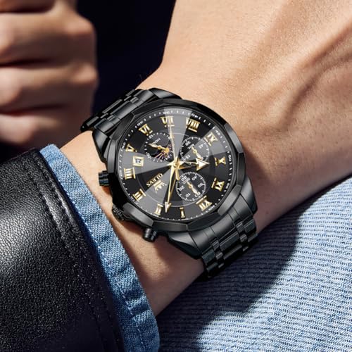 OLEVS Luxury Watches for Men Analog Quartz Waterproof Big Face Dress Stainless Steel Mens Watches Easy Read Business Classic Casual Day Date Chronograph and Moonphase Luminous Montre Homme - Image 3