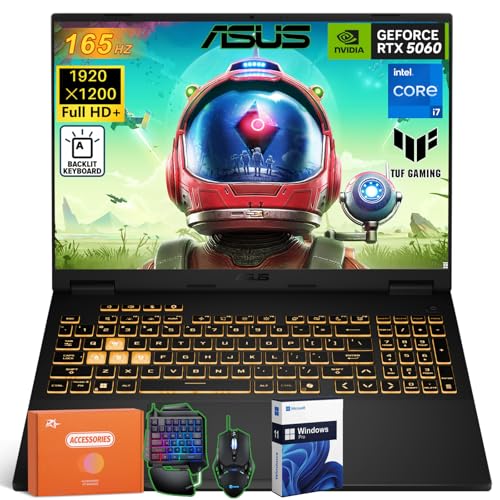 Image of ASUS TUF F16 2025 Gaming Laptop, Intel 14th i7-14650HX(16 Core), 16 inch FHD+ 165Hz Display, NVIDIA GeForce RTX 5060 GPU, 32 GB DDR5, 2 TB SSD, Backlit Keyboard, Windows 11 Pro, RH-Accessories