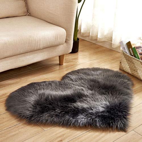 Huazong Tapis de yoga antidérapant en fausse fourrure de mouton pour salon, chambre à coucher, chambre à coucher, canapé ou plaid pour chaises, tabourets en forme de cœur, Tissu, Noir , 30*40cm Cover