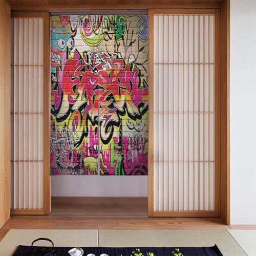 グラフィティスタイル ドアカーテン ファッション 暖簾 長さ 北欧 パーティション ブロック おしゃれ 間仕切り 和風 カーテン目隠し遮光 ロング 飾り 見えにくい トイレ キッチ リビング 飲食店 遮光 厚手 柔らかい 飾り 玄関 廊下 寝室 部屋 温泉