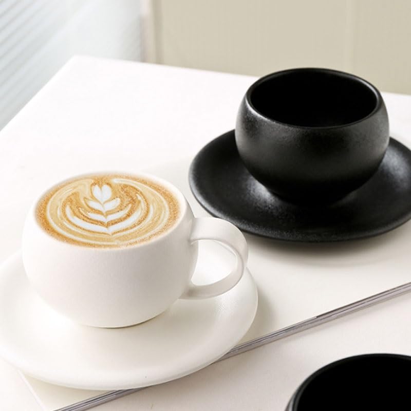 Porcelanowy kubek do kawy ze spodkiem, Europejski ceramiczny zestaw spodków do filiżanek kawy w kształcie jajka restauracji Latte(Style1)