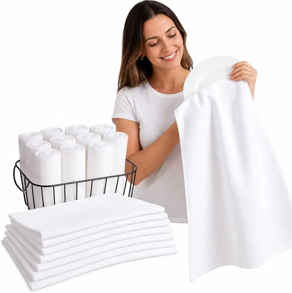 Kit 10 Panos de Prato Branco Liso 100% Algodão Legítimo Pé de Galinha Alta Absorção 38x69cm Pano de Copa para Pintura e Bordado Costura Reforçada