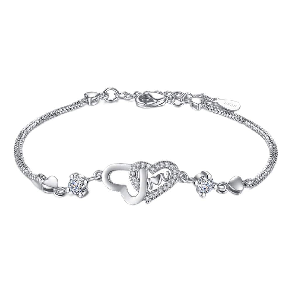 TTDGYYXW Pulseras Colgantes con Dije de corazón de Doble Amor con Cinta de circón para Mujer