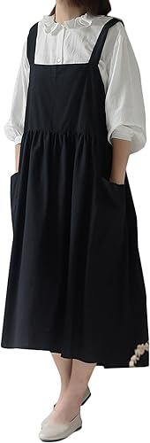 Delantal japonés de lino de algodón con espalda cruzada para mujer con bolsillos