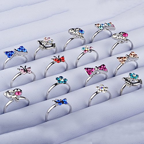 Cren 20Pcs Children Kids Girls Crystal Adjustable Rings With Cute Animals #TOP3
