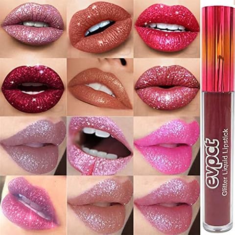 12Pcs Matte to Glitter Liquid Lipstick Long Lasting Lips Set Kit, Diamond Red Glitter Sparkly Glossy Lipgloss Long Lasting Waterproof Unique Charming Attractive Cosmetics Makeup for Women Cover