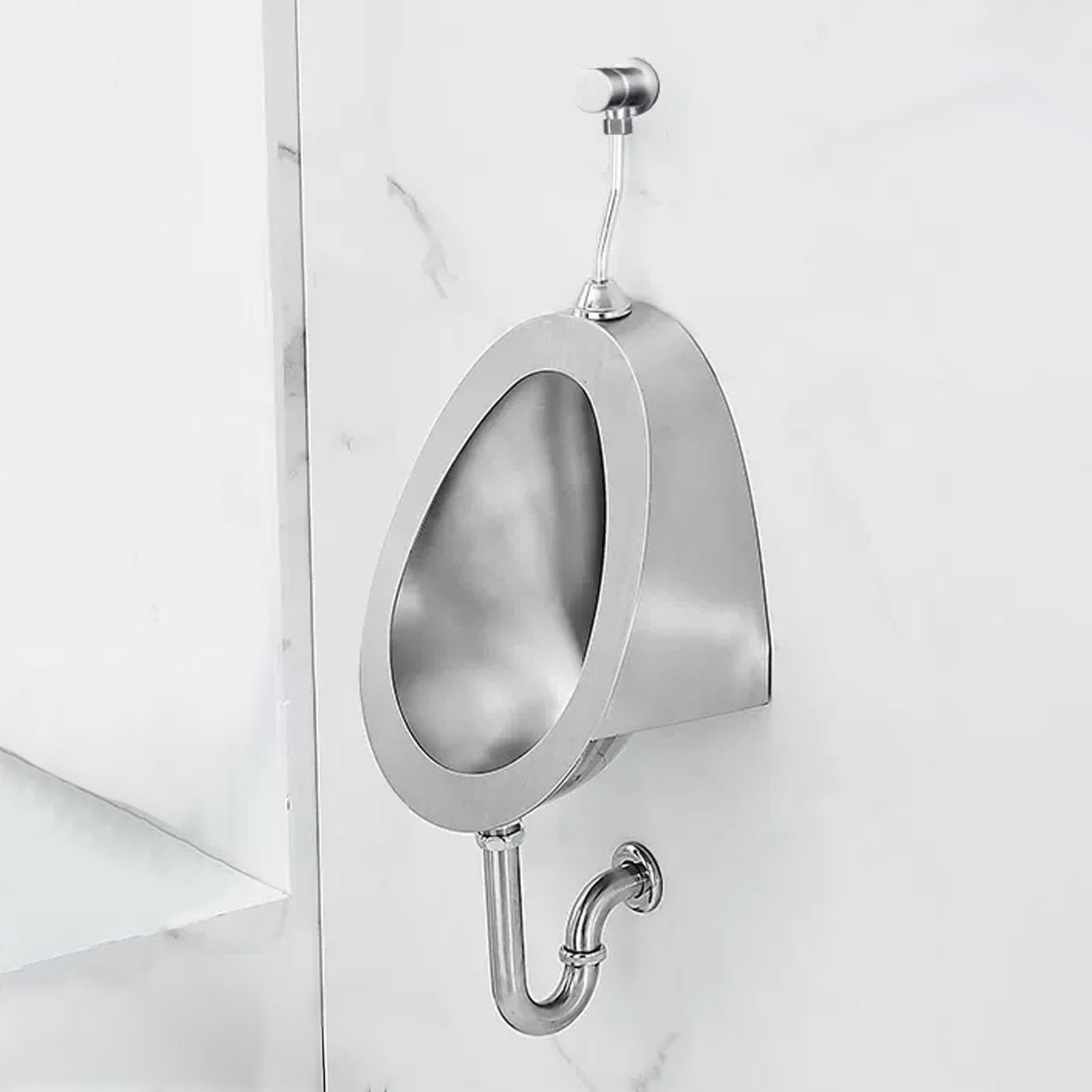 OTQEFTN Wall Mounted Urinal, 304 Stainless Steel Urinal, Flushing Urinals for Men Bathroom, Public Toilet Urinal Anti-Splash Features, Hand Valve, Easy Installation