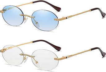 Retro Oval Sunglasses Rimless Small Round Glasses Frameless UV400 Men Women Fashion Shades