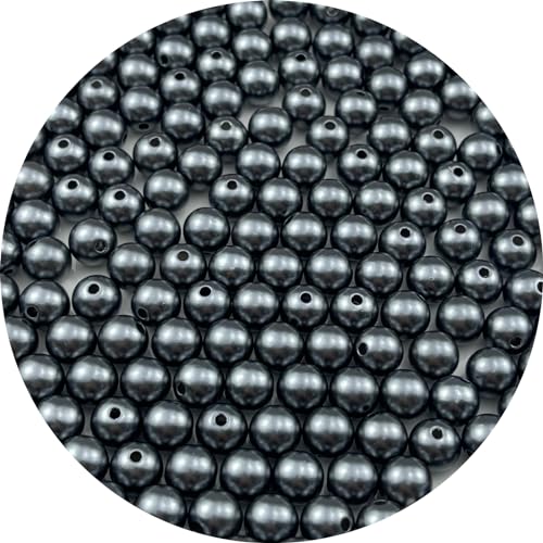 YUEXIGO 200pcs Pearl Beads for Crafts 10mm Resin Pearl for Jewelry Making Round Bulk Pearls Beads with Hole for Sewing Crafts Decoration Necklaces Bracelets Earrings Making(Dark Silver Gray)