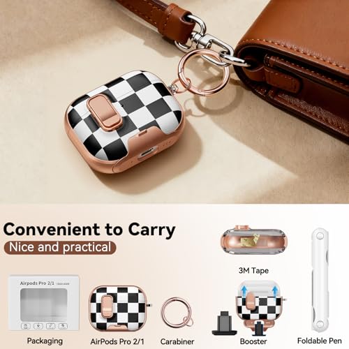 Image of for AirPods Pro 2 /1 Case (2023-2019), with Safty Lock & Phone Stand for AirPods Pro 2 /Pro1 Generation Case Cover for Women Girly with Keychain & Cleaner Kit -Large Checkered