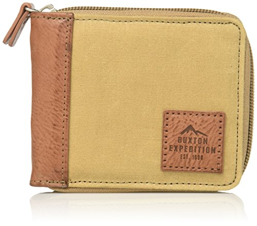 Buxton Men's Expedition II Huntington Canvas RFID Blocking Zip-around Wallet, Tan, One Size