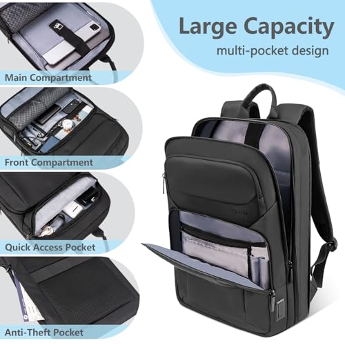 Backpack for Men Slim & Expandable Travel Laptop Backpack with USB Charging Port Water Resistant Anti-Theft Business Backpack Fits 15.6In Laptop for Commute Work College with Small Bag(Business Black)4