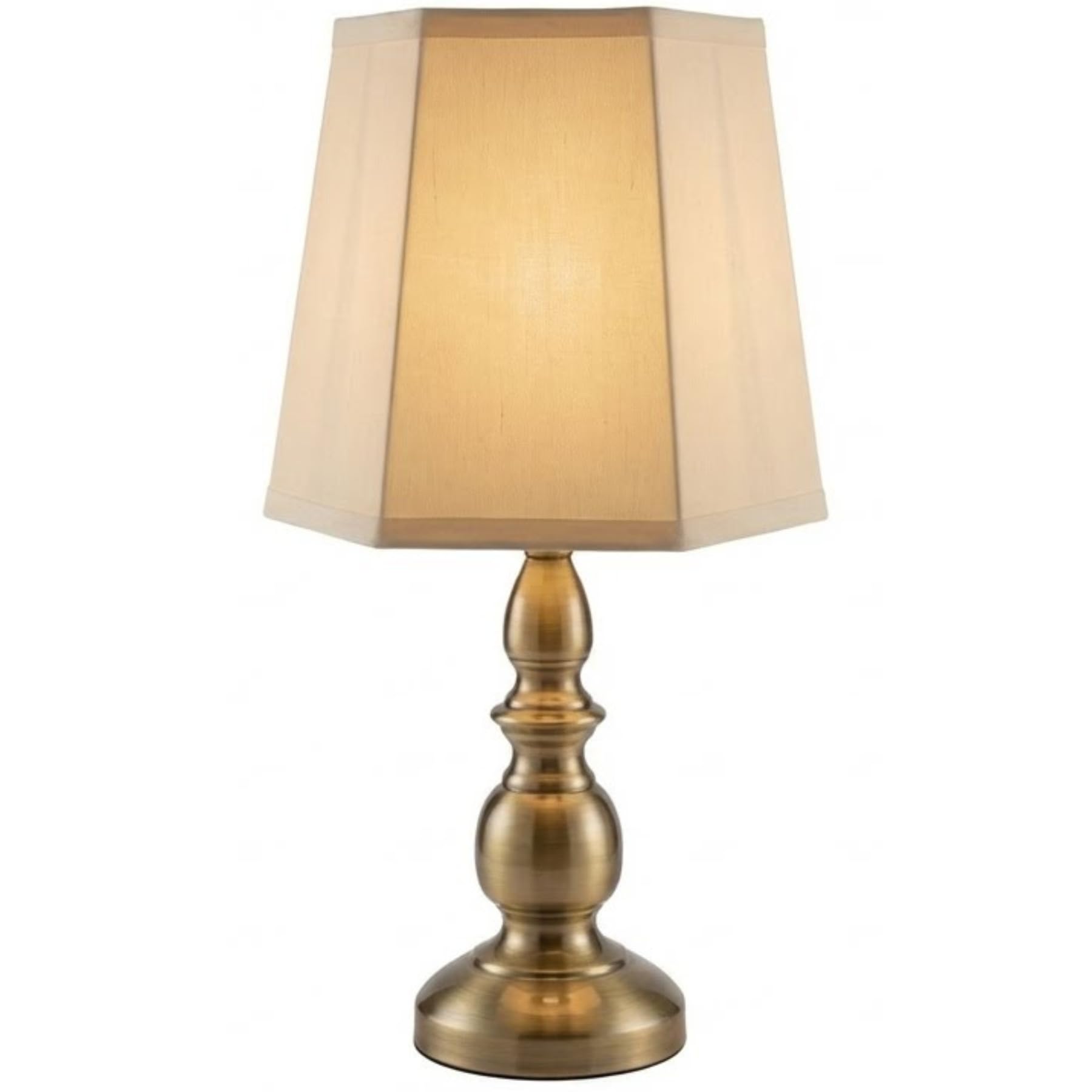 Harvard Antique Brass Touch Table Lamp | Cream Hexagonal Fabric Shade | 4-Stage Sensitive Dimmer Bedside Light | Classic Candlestick Design for Living Room & Bedroom | Bulbs Not Included (Single)