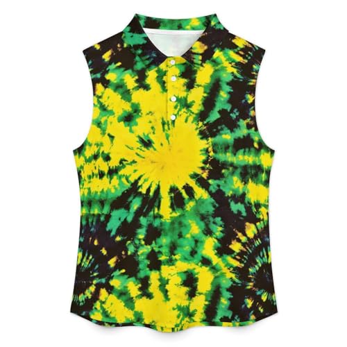 JooMeryer Womens Button Down Golf Polo Shirts Colorful Tie Dye Sleeveless Tank Top XS-4X3
