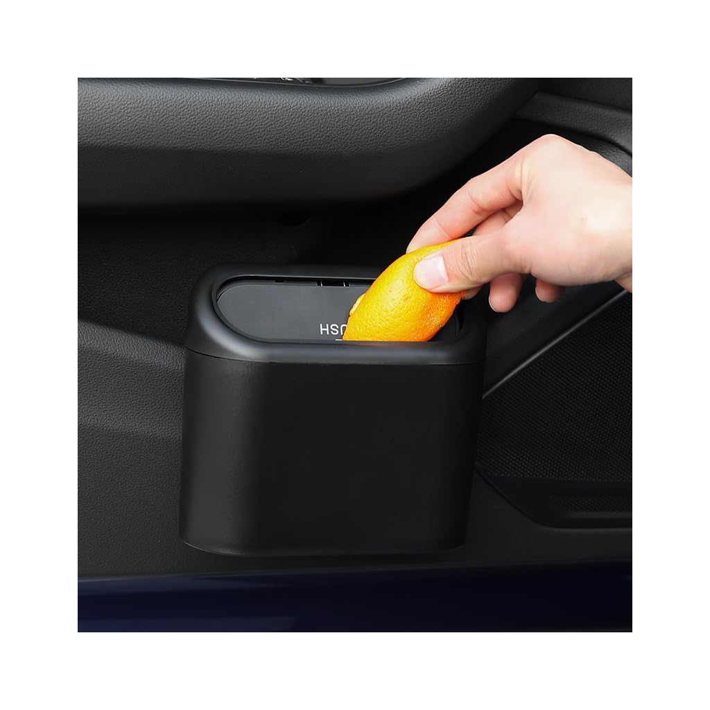 Mini Car Trash Can with Lid [NO Roll Plastic Trash Bag] for Vehicle, Home, Office -Black
