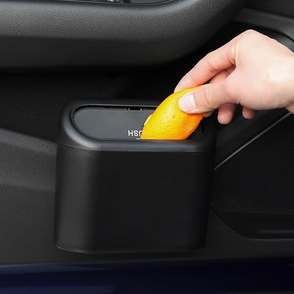 Mini Car Trash Can with Lid [NO Roll Plastic Trash Bag] for Vehicle, Home, Office -Black
