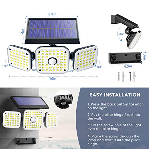 JOMARTO Solar Motion Lights Outdoor,3 Head Security Lights with Motion Sensor,Adjustable 112 LED Flood Lights Waterproof270° Wide Angle Security Lights for Porch Garden Patio Yard Backyard (2 Pack)