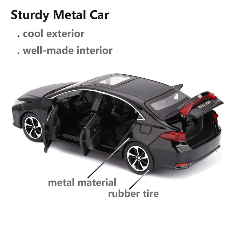 Image of Kids Model 1:32 Corolla Die Cast Metal Car Pull Back Action Opening Doors with Realistic Engine Sound Lights Toy Car Gift for Boys - Black