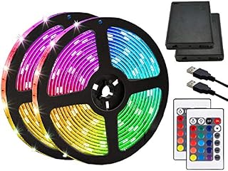 Entiqi LED Strip Lights Battery Powered, 6.5FT/2M RGB LED Light Strip SMD5050 60 LEDs Rope Lights Color Changing Flexible LED Strip Kit for Home Bedroom DIY Party Indoor Outdoor