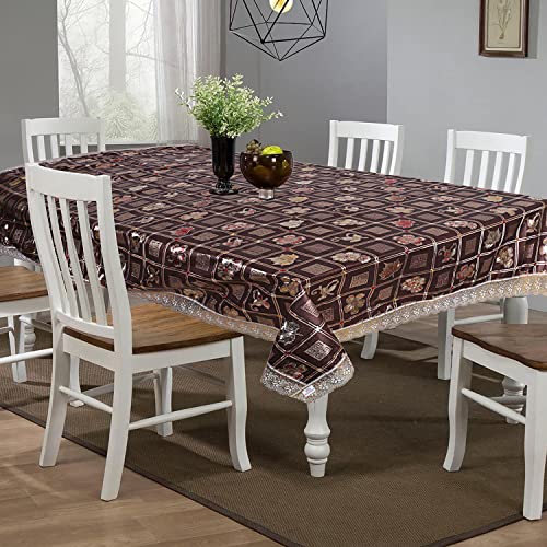 Image of Heart Home Dining Table Cover|PVC Spill Proof Geometric Pattern Tablecloth|Kitchen Dinning Protector with Seamless Border, 60X90 Inch (Gold)