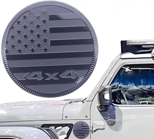 YUGEYE Emblema de 4 x 4, color negro mate, redondo, bandera estadounidense, para Jeep Wrangler Grand Cherokee Liberty YUGEYE Emblema de 4 x 4, color negro mate, redondo, bandera estadounidense, para Jeep Wrangler Grand Cherokee Liberty