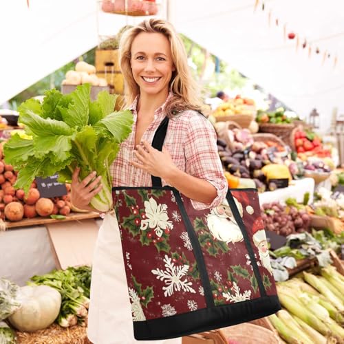Christmas Santa Snowflake Large Insulated Tote Bag for Grocery Shopping Reusable Tote Bags for Women Men, Cooler Bag with Zippered Top & Handles for Beach Picnic Travel2