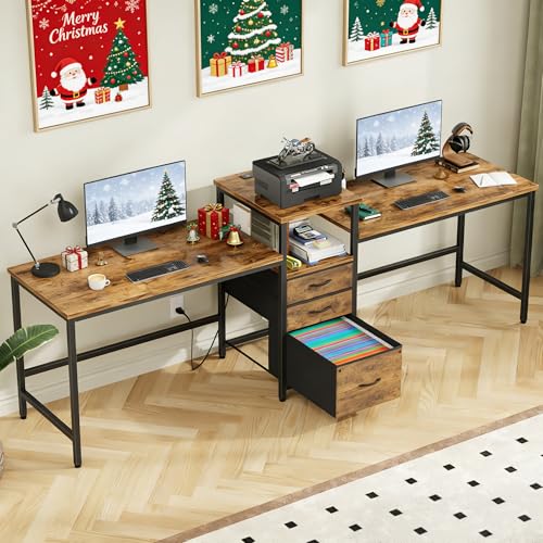 Amazon | GYIIYUO 93インチ 2人用デスク 充電ステーション付き ロング