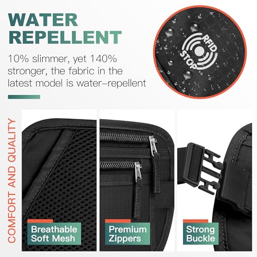 Image of Travel Money Belt, Personalized Initials Passport Holder with Anti Theft RFID Protection, Slim Travel Wallet for Women & Men, Travel Fanny Pack for Travel Essentials-Letter M, Black