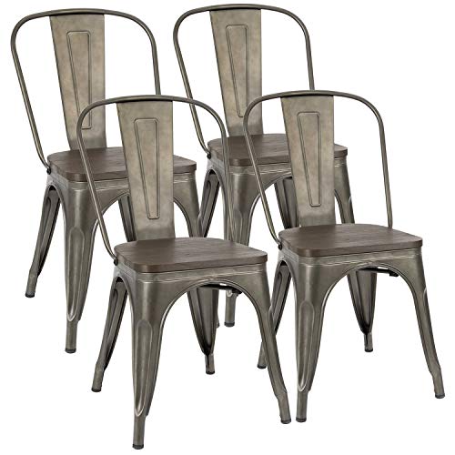 Image of Furmax Metal Dining Chair Indoor-Outdoor Use Stackable Chic Dining Bistro Cafe Side Metal Chairs Set of 4(Gun)