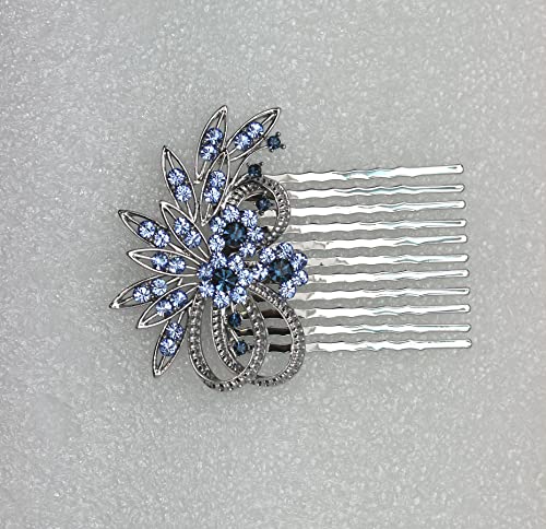 Faship Gorgeous Dark Blue Rhinestone Crystal Floral Hair Comb #TOP2