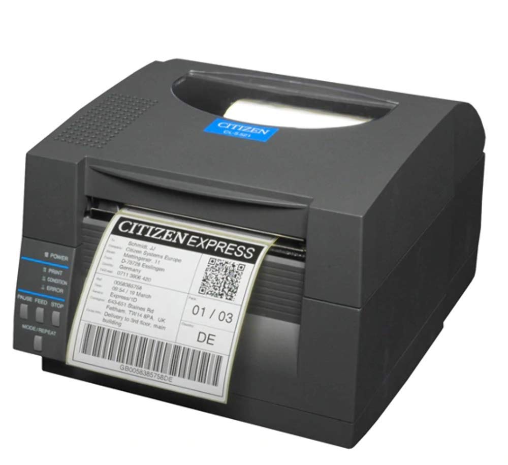 Citizen CL-S521 – Etikettendrucker (Thermodirekt, 203 DPI, 150 mm/Sek, Ethernet, Parallel, Seriell (RS-232), verkabelt, USB 1.1, serienmäßig) grau