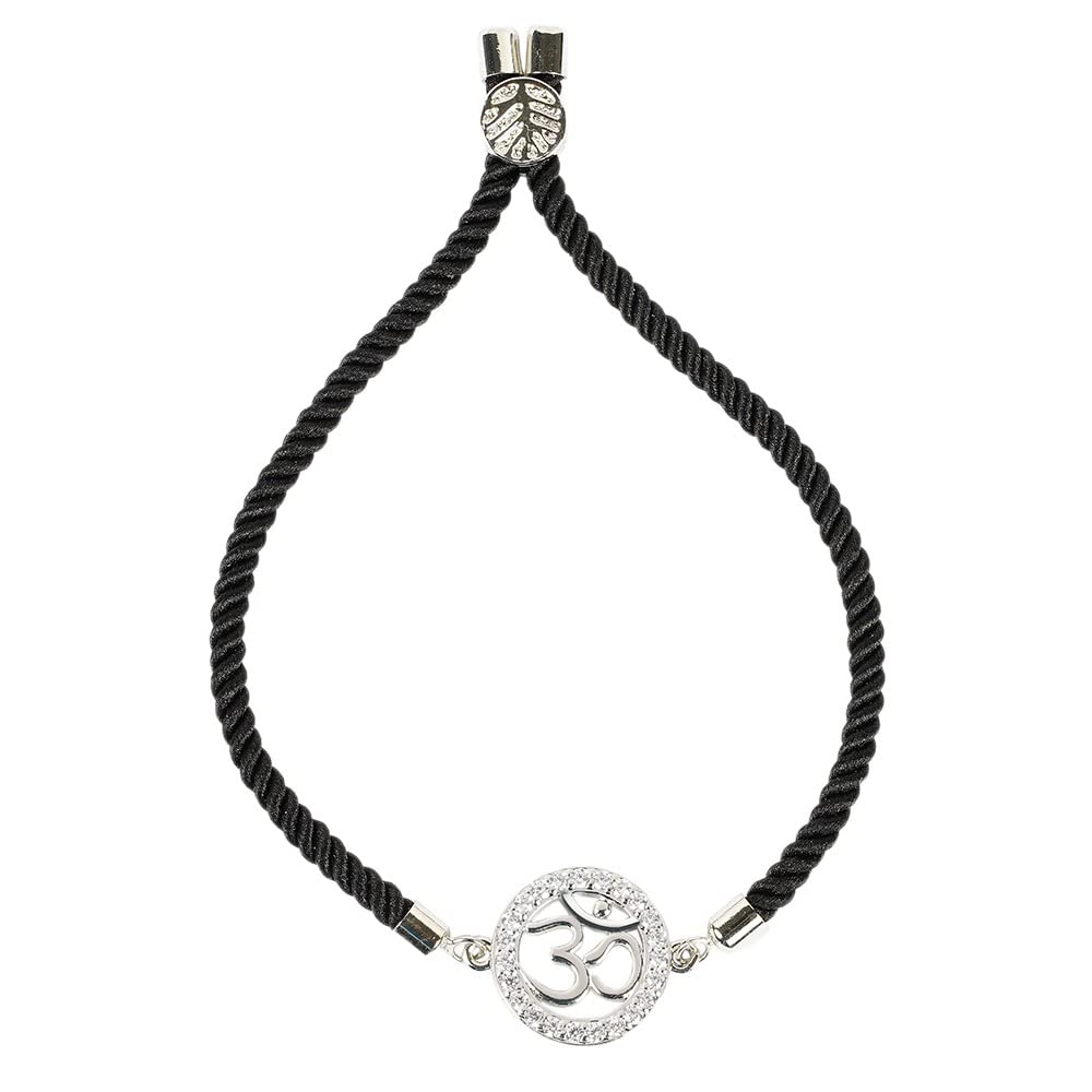 STRIPES® essentials Om Charm With Crystal Bracelet Jewellery with Black String Handmade Adjustable Rope Cord Thread | Stylish Bracelets Trendy Jewellery Gift For Women Gift For Girls Men & Boys (Silver) (B0BZLCZ6BL) Amazon Price History, Amazon Price Tracker
