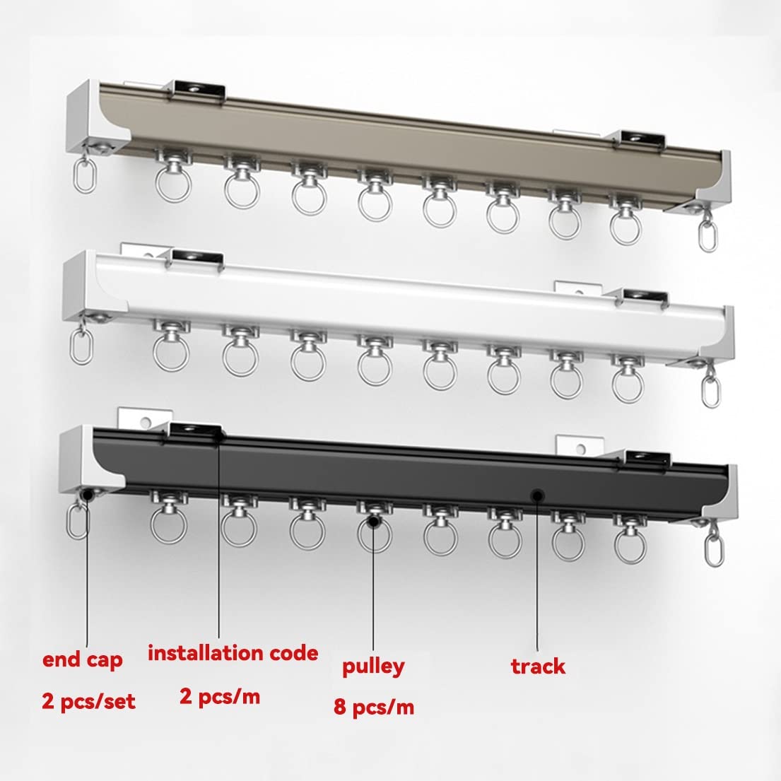 Rail Rideaux Plafond Aluminium Rail De Rideau Robustes Tringle À Rideaux, Rail Pour Rideaux Kit Au Plafond Ou Au Mur Pour Diviseur De Pièce(Champagne-Wall,5m(4 * 1.25m))