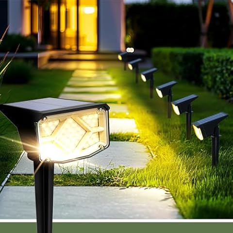 AUDERWIN Illuminate Your Outdoor Space Solar Spot Lights - IP65 Waterproof with 2 Lighting Modes and Compact Design - Ideal for Yard, Garden, Garage, Pathway and Trees(Warm White Cover