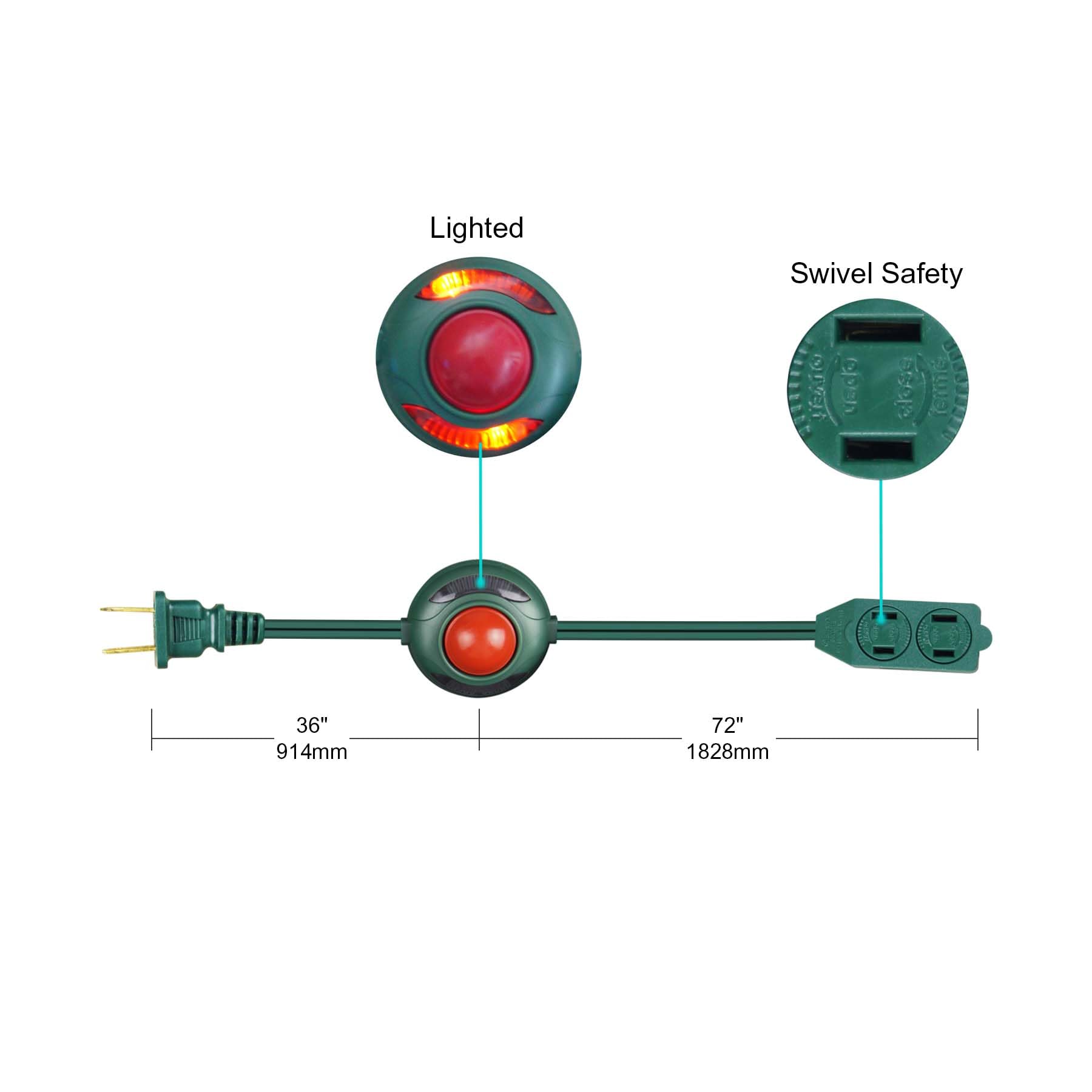OSKOS Cable de extensión con interruptor de pie, SPT-2 16/2C 9 pies, 3 salidas con cubierta de seguridad, cable de extensión interior con interruptor de encendido/apagado, certificación ETL, para
