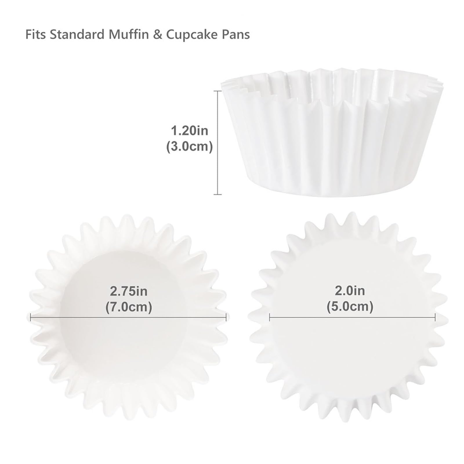 Genérico Revestimientos Blancos for Cupcakes, Tazas antiadherentes for Hornear, Papel de Regalo for Muffins, Resistente a Las Arrugas(200 Pieces)