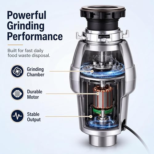 Badger 5 Garbage Disposal – 3/4 HP Continuous Feed Food Waste Disposer, Silver, Includes Air Switch & Accessories, Easy Install, Kitchen Trash Compactor by SierraSquad - Used condition - Image 3