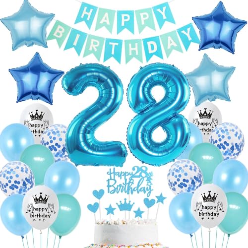 Ohaoduo ballons 28 ans anniversaire homme femme bleu décoration gâteau anniversaire 28 ans homme décoration fête 28 ans anniversaire homme bleu décoration anniversaire 28 ans homme ballon