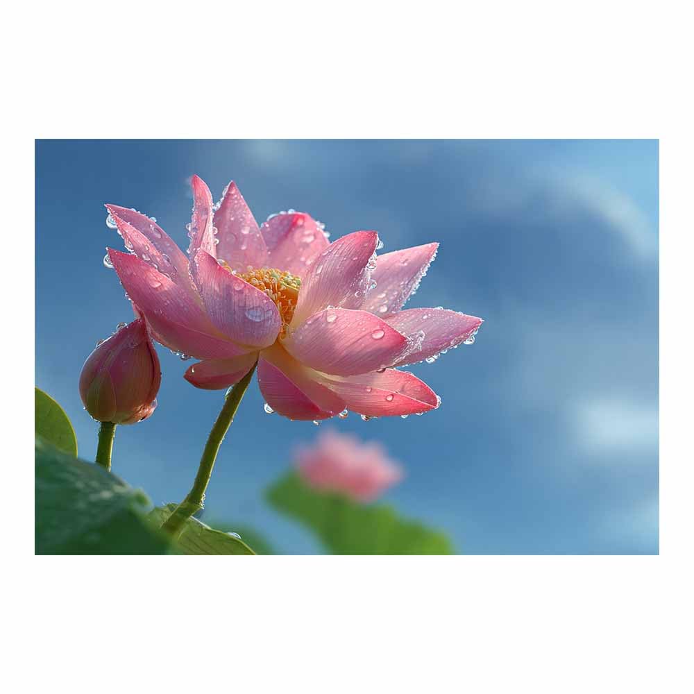 ZAMAEIU Large Nature Canvas Paintings Prints Dew-kissed Lotuss Landscape Picture, Modern Living Room Decor, Dining Room Hallway Home Decoration(pink)-80x120cm Unframed