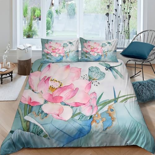 Fleur de lotus rose parure de lit housse de couette double ado - 4