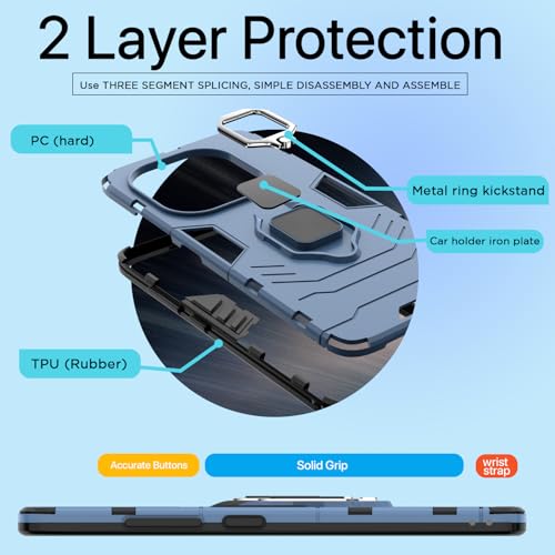 Image of Pikkme D5 Tough Armor Bumper Case | 360 Protection Case | Ring Holder Stand Back Cover for iQOO 13 5G (Blue)