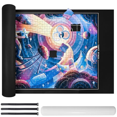 Jigsaw Roll Up Mat - Puzzle Mats for Jigsaws 1000 500 1500 Felt Jigsaw Mat Roll with Line Puzzle Saver Kit with Foldable Jigsaws Board Roll & Straps For Adults Teens