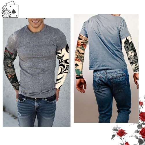 Image of YARIEW Temporary Tattoo Sleeves for Men Arm Sleeves for Men | Tattoo Sleeve Women Arts Fake Sleeve Tattoos Sun Protection Cooling Covers for Arms Women Halloween Pattern 16