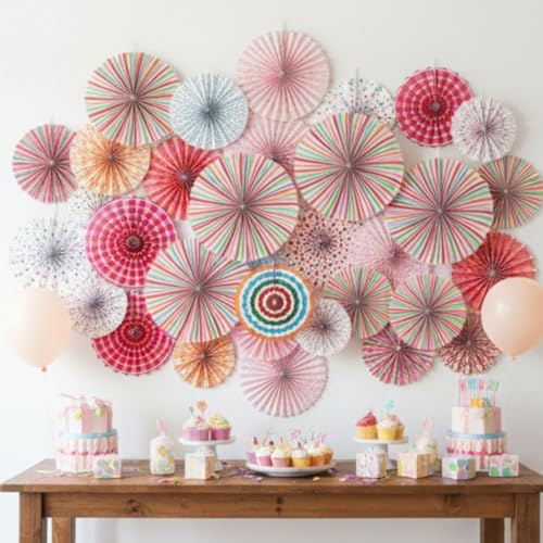 Image of Decorative Paper Fans for Birthday Decoration White Blue Fans for Party Theme Baby Showers Wedding (Pack of 6, Multicolor)