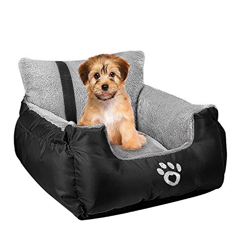FRISTONE Dog Car Seat, Travel Carrier with Clip-on Safety Leash and Storage Pocket - Comfortable and Anti-Slip for Puppy, Small Pet - Black