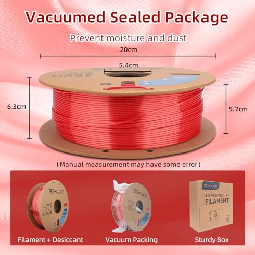 Image of 3DHoJor Silk PLA Filament 1.75mm, PLA Filament 1.75mm Silk Shiny 3D Printer Filament, 1kg Cardboard Spool (2.2lbs), Dimensional Accuracy + /- 0.03 mm, Fit Most FDM Printer（Red）