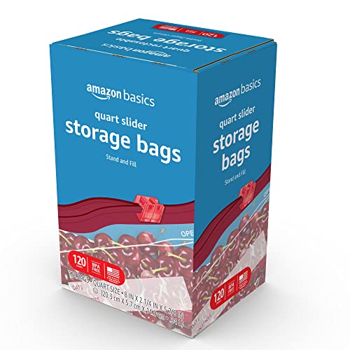Image of Amazon Basics Slider Quart Food Storage Bags, BPA Free, 120 Count (Previously Solimo) (Pack of 2)